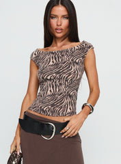 Cheirosa Off Shoulder Top Brown Zebra