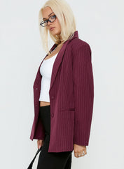 Crowd Pleaser Pinstripe Oversized Blazer Burgundy Pinstripe
