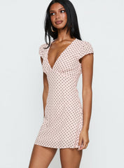 Cannelloni Mini Dress Pink / Brown Polka Dot