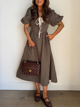 Maple Ave Gingham Puff Sleeve Midi Brown
