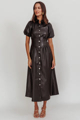 Zurich A-line Puff Sleeve Midi Dress Black