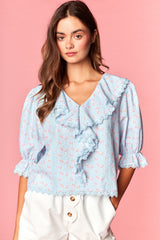 Floral Ruffled Blouse (baby blue)