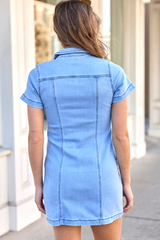 My Favorite Stretchy Denim Pocket Mini Dress