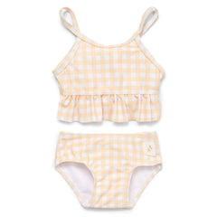 Gelb-weißer Bikini Sunshine Checks mit Volants von Little Dutch