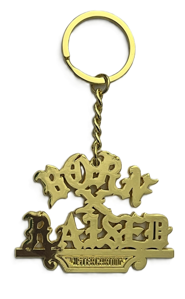 Born X Raised Mr. Cartoon Car Club Kaychain Gold