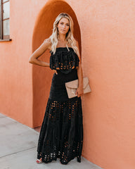 Flawless Cotton Eyelet Maxi Skirt - Black
