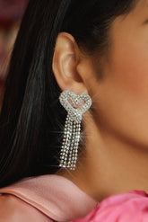 Mi Amore Embellished Dangle Earring - Silver