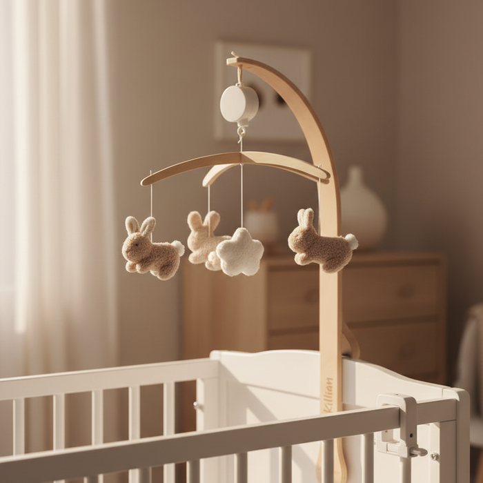 Musik-Mobile Baby Bunny – personalisierbar, 0–6 Monate