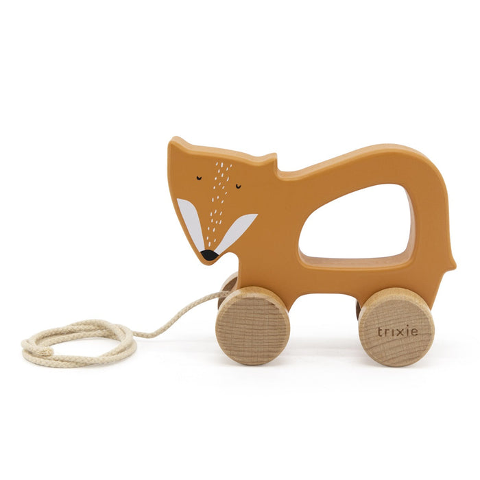Trixie Nachziehtier Herr Fuchs aus Holz in Orange – Nachziehspielzeug aus Buchenholz mit Baumwollkordel für Kinder ab 18 Monaten