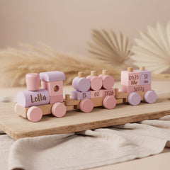 Rosa small-foot-Holzzug mit Gravur von Name und Geburtsdaten