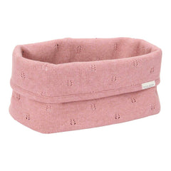 Little Dutch Pflegekörbchen Pure Pink Blush groß – pinker gestrickter Wickelkorb aus Bio-Baumwolle mit feinem Pointelle-Blattdesign