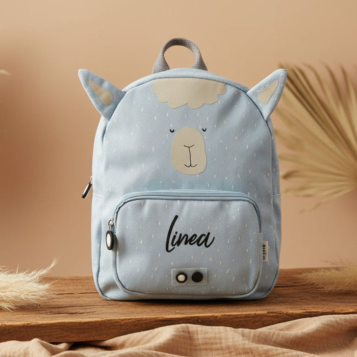 Personalisierter Trixie Kinder-Rucksack Herr Alpaka mit Name – Rucksack mit Alpakamotiv, Brustschnalle und Fronttasche für Schule und Ausflüge