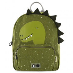 Grüner Trixie Rucksack Herr Dino für Kinder – Detailansicht des praktischen Rucksacks mit Frontfach und Brustgurt