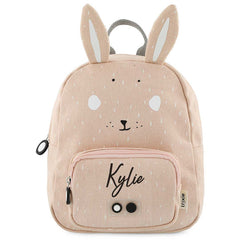 Trixie Rucksack klein Frau Hase personalisiert mit Namen – rosa Kinder-Rucksack mit Hasenmotiv und praktischem Brustgurt