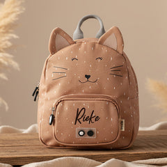 Personalisierter Trixie Kinder-Rucksack Frau Katze in Rot mit Name – kleiner Tierrucksack für Kita, Kindergarten und Ausflüge