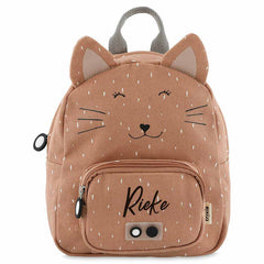 Trixie Rucksack klein Frau Katze personalisiert mit Namen – roter Kinder-Rucksack mit Katzenmotiv und praktischem Brustgurt