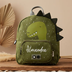 Personalisierter Trixie Kinder-Rucksack Herr Dino in Grün mit Name – kleiner Tierrucksack für Kita, Kindergarten und Ausflüge