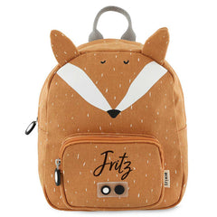 Trixie Rucksack klein Herr Fuchs personalisiert mit Namen – orangefarbener Kinder-Rucksack mit Fuchsmotiv und Brustgurt