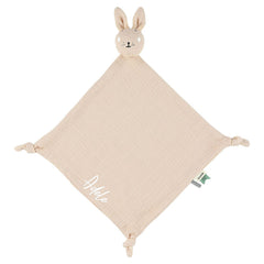 Personalisierbares Trixie Schnuffeltuch Bliss Blossom Frau Hase mit Plott – rosa Musselin-Kuscheltuch als persönliches Babygeschenk