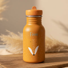 Personalisierte Trixie Trinkflasche Herr Fuchs 350 ml in Orange mit Name – Edelstahl-Kinderflasche für Kita, Schule und Ausflüge
