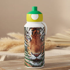 Kinder Trinkflasche Pop Up 400 ml mit Tiger Motiv, auslaufsicher und ideal fuer Kindergarten, Schule, Sport und unterwegs