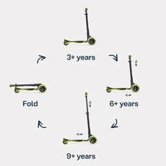 Mitwachsender Kinder Scooter 3 bis 12 Jahre mit verstellbarem Trittbrett und Klappfunktion Altersstufen 3 6 und 9 Jahre