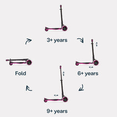 Mitwachsender Kinder Scooter pink 3 bis 12 Jahre verstellbar für Altersstufen 3 6 und 9 Jahre faltbarer Kinderroller