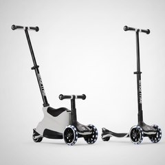 Mitwachsender Kinder Scooter mit Sitz und klassischer Scooter Variante, 4-in-1 umbaubar, LED Räder, geeignet ab 12 Monaten bis 12 Jahre