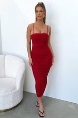 Zena Mesh Full Length Dress - Burgundy