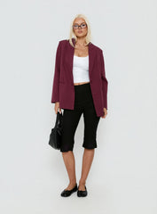 Crowd Pleaser Pinstripe Oversized Blazer Burgundy Pinstripe