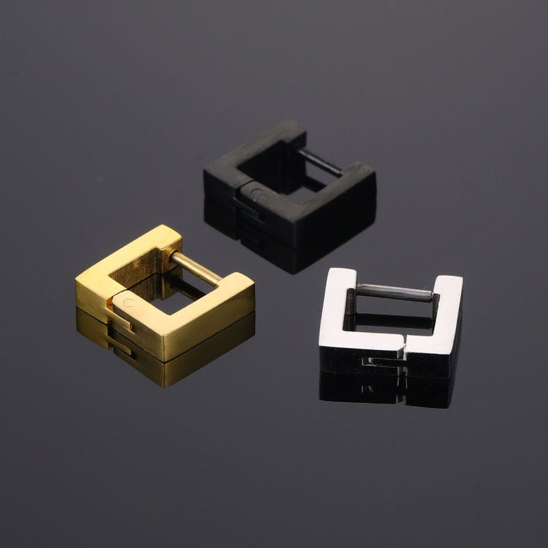Geometric Smooth Titanium Steel Square Earrings