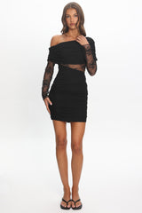 Kaylene Asymmetric Neckline Mini Dress Black