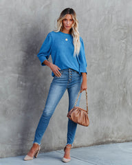 Carter Puff Sleeve Knit Top - Blue
