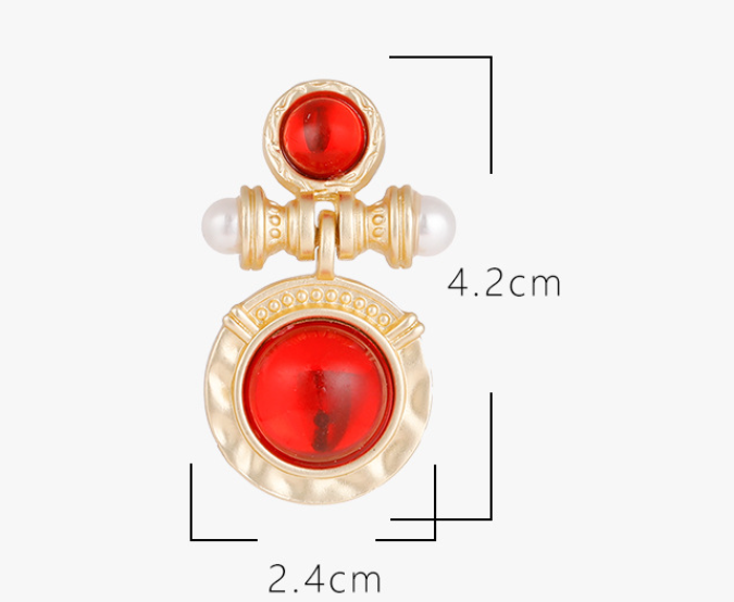 Retro Circle Gemstone Pearl Earrings