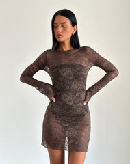 Sevila Long Sleeve Mini Dress in Dark Brown