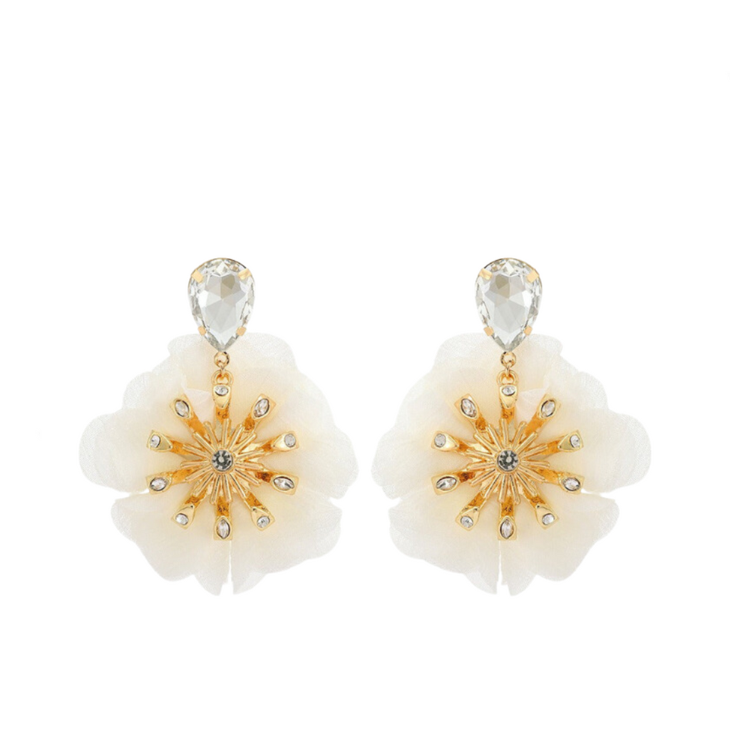 Chiffon Diamond Large Flower Earrings