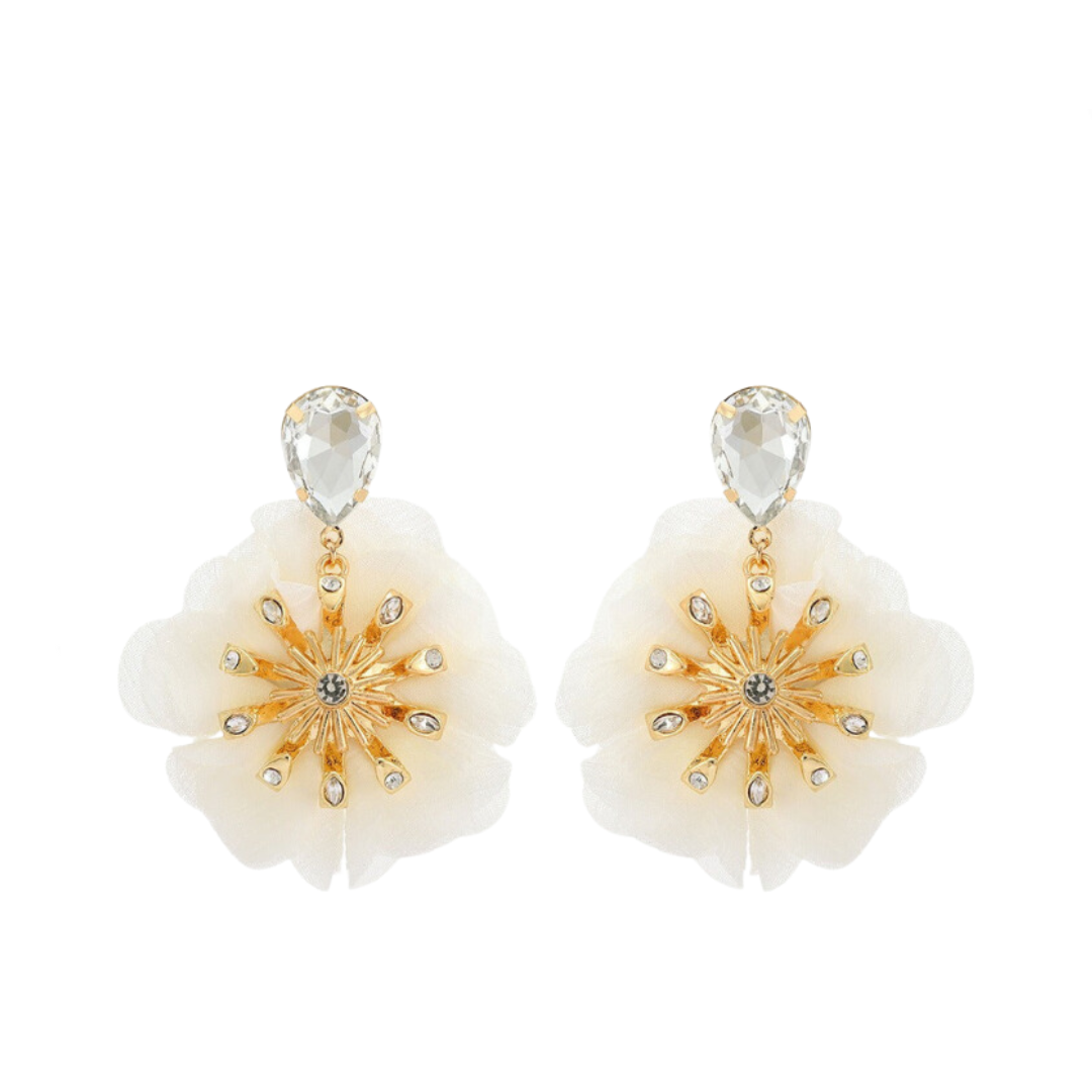 Chiffon Diamond Large Flower Earrings