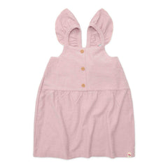Ärmelloses Little Dutch Kleid Lilac in Flieder mit Schulter-Rüschen und Knöpfen in Holzoptik