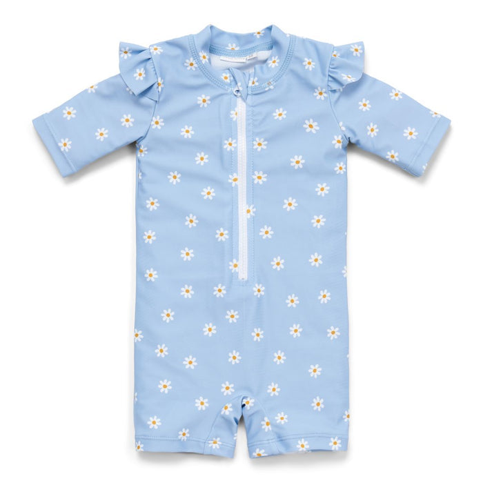 Badeanzug kurzarm Rüschen Daisies Blue | Little Dutch