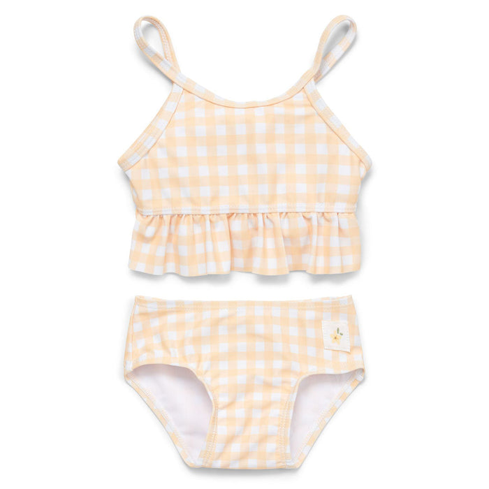 Gelb-weißer Bikini Sunshine Checks mit Volants von Little Dutch