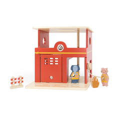 Trixie Feuerwache aus Holz mit Tieren – mehrfarbiges Rollenspielzeug mit Feuerwehrstation, Tierfiguren und Rettungszubehör für Kinder