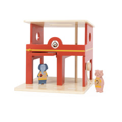 Trixie Holz-Feuerwache mit Tierfiguren – nachhaltiges Feuerwehr-Spielset mit Tor, Feuerwehrschlauch und Tragegriff für fantasievolle Rollenspiele