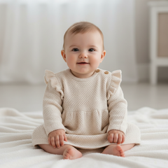 Produktansicht 1: Gestricktes Langarm Kleid Sand mit Rüschen