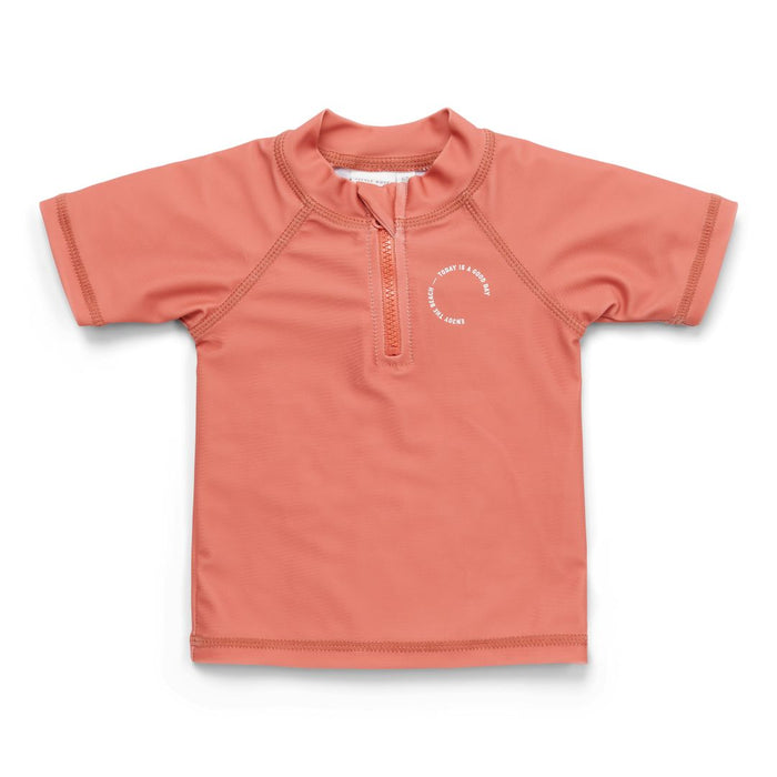 Korallfarbenes Little Dutch Badeshirt mit kurzen Ärmeln – Produktansicht
