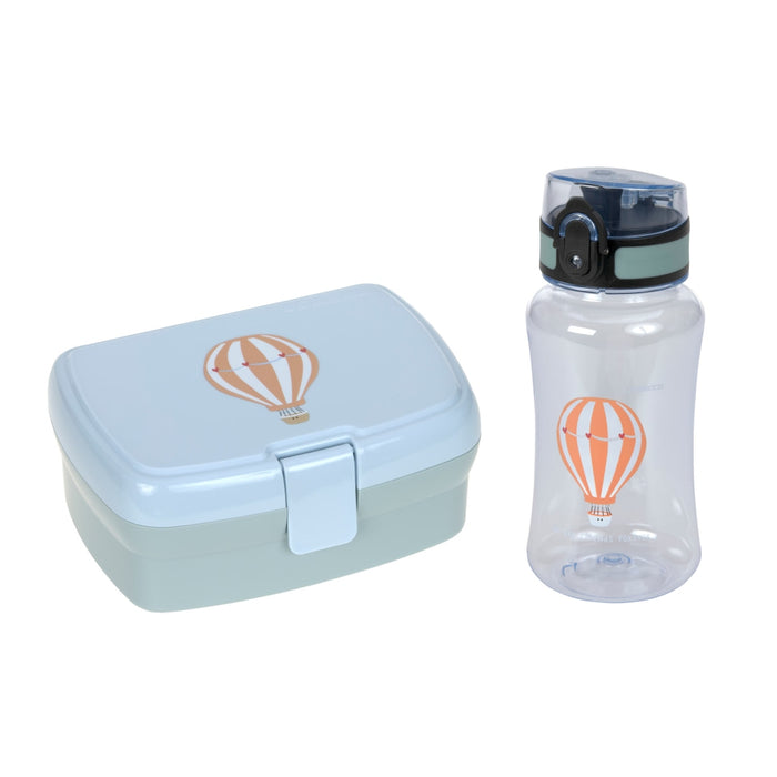 LÄSSIG Tiny Drivers Ballon Lunchset – blaue Brotdose mit herausnehmbarer Snackschale und auslaufsicherer Tritan-Trinkflasche