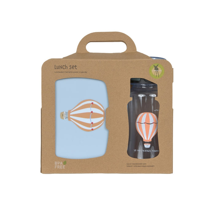 LÄSSIG Pausen-Set Ballon – Detailansicht von Brotdose und Kinder-Trinkflasche aus der Tiny Drivers Kollektion
