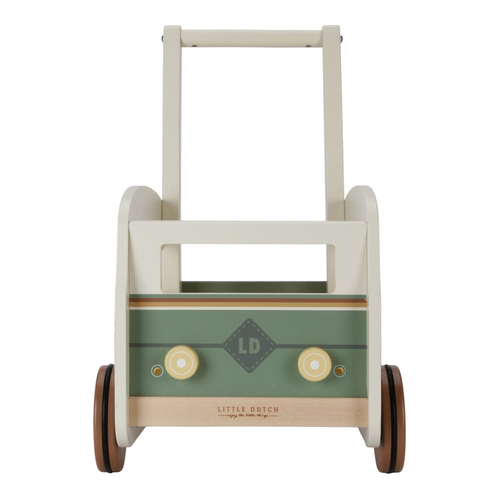 Little Dutch Laufwagen Vintage aus Holz – Retro-Schiebewagen im Surferbus-Look zum Transportieren von Spielzeug im Kinderzimmer