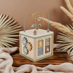 Motorikwürfel Little Farm aus Holz – zur Geburt personalisierbar