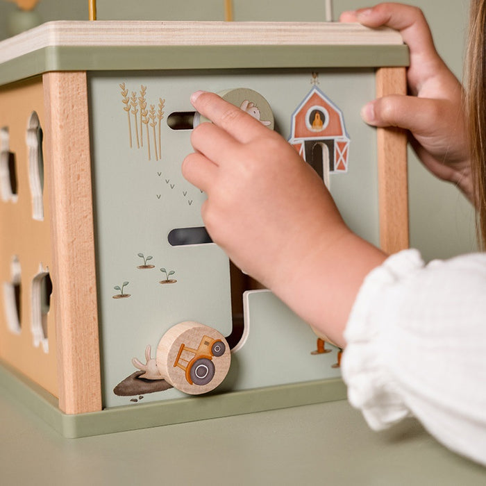 Motorikwürfel Little Farm aus Holz – zur Geburt personalisierbar