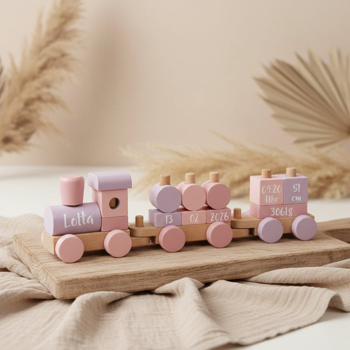Personalisierter small-foot-Holzzug Rosa zur Geburt mit Name und Geburtsdaten